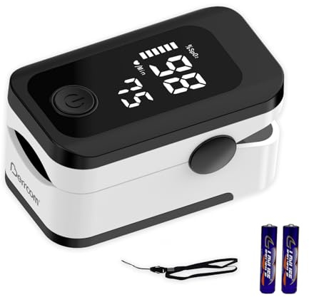 Berrcom Pulsoximeter Blut-Sauerstoff-Sättigung Monitor Finger hohe Genauigkeit Sats Monitor für Kinder, Erwachsene mit Batterien und Lanyard