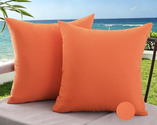 Avalune Kissenbezug Outdoor Kissen 40x40 Orange Sofakissen Wasserfest Dekokissen Sommer Frühling Kissenhülle Kissenbezüge für Garten Sofa Balkon Terrassen Lounge Couch Deko Wohnzimmer 2er Set