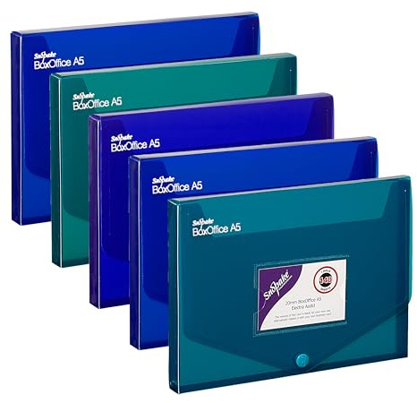 Snopake A5 20 mm BoxOffice – Electra Assorted [Pack of 5] Polypropylene Storage Box with Business Card Holder Clear [13801]