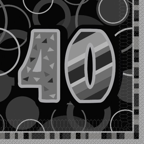 Unique Party 28481 - Glitz Black 40th Birthday Paper Napkins, Pack of 16
