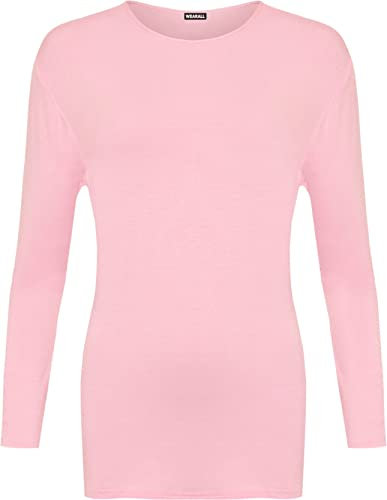 WearAll Ladies Long Sleeve T-Shirt Top Womens Plus Sizes Pink 16/18
