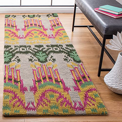 SAFAVIEH Ikat Collection IKT464A Teppich, handgefertigt, Premium-Wolle, Beige / Gelb