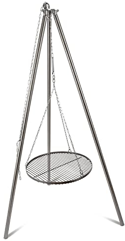 Barbacoa de tres patas de acero inoxidable | barbacoa giratoria - plegable con guía de cadena - artesanía alemana muy robusta