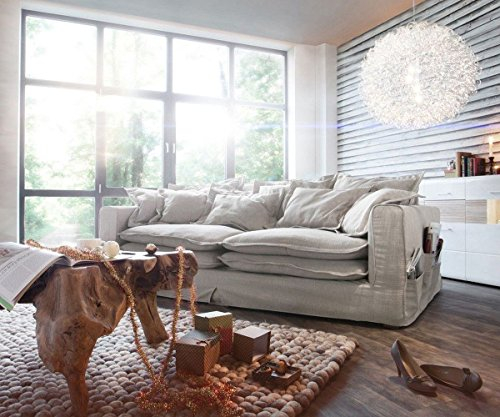 DELIFE Big-Sofa Noelia Elfenbeinfarben 240x145 cm mit Kissen Hussensofa Sofa Couch