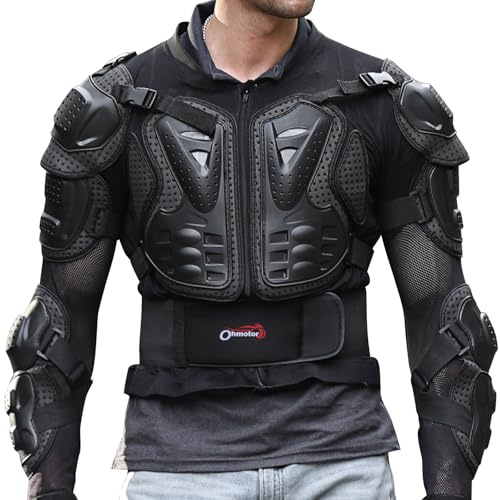 OHMOTOR Motorcycle Protective Jacket Armour for Men, Chest Back Spine Full Body Protector Armor, Motorbike Motocross Riding Protective Gear Armoured Jacket for KTM, MTB, ATV, Dirt Bike (Black, 3XL)