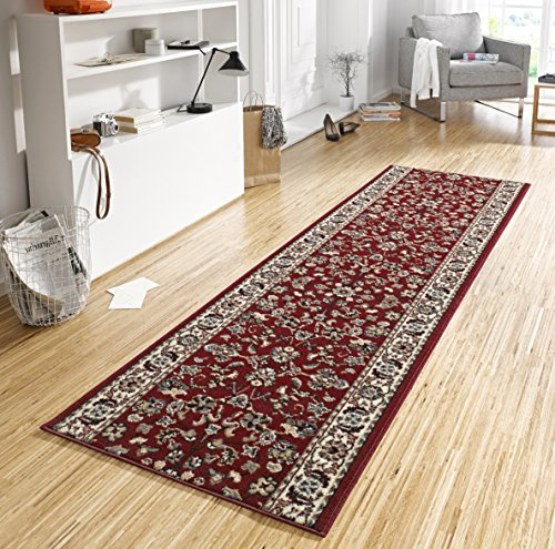 Hanse Home Teppich Läufer Vintage 80x500cm – Teppichläufer Weicher Kurzflor Teppich Retro Vintage Design Läufer für Flur, Schlafzimmer, Kinderzimmer, Badezimmer, Wohnzimmer, Küche Dekoläufer – Rot