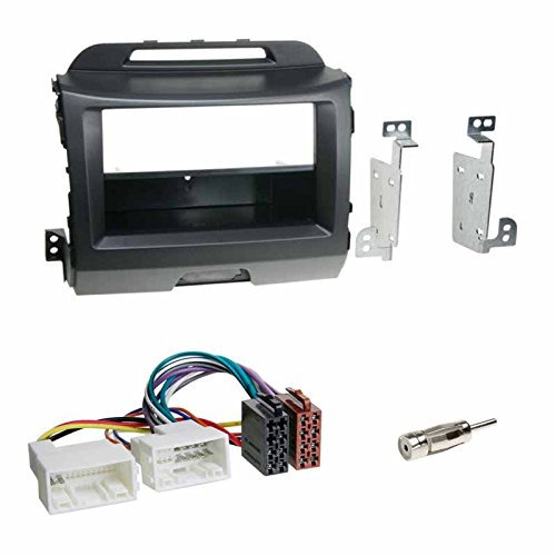 Einbauset: Autoradio Doppel 2-DIN Radioblende Radio Blende Halterung + Fach schwarz + ISO Radio KFZ Adapter + Antennenadapter für KIA Sportage III (SL) ab 08/2010