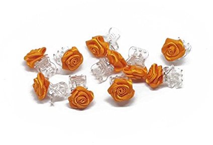 10 x Rosen auf Haarklammer - Brauthaarschmuck - Rosenhaarklammern (orange)