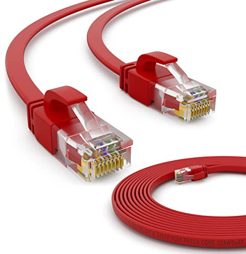 HB-DIGITAL 0,25m Netzwerkkabel LAN Flach Patchkabel mit RJ45 Stecker Kupfer Profi Slim flexibel für Gigabit Ethernet kompatibel mit PC, Router, Switch, Modem, TV, Spiel Konsole Rot