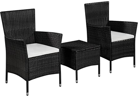 vidaXL Bistro Set Poly Rattan Schwarz Balkonmöbel Gartenmöbel Sitzgruppe