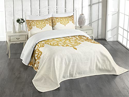 ABAKUHAUS viktorianisch Tagesdecke Set, Mittelalterliche Barock-Kunst, Set mit Kissenbezügen Waschbar, für Doppelbetten 264 x 220 cm, Hellbraun Creme