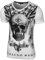 Baxboy Herren Vintage Totenkopf Kurzarm T-Shirt mit Strass Steinen Slim Fit Design Fashion Top Print Shirt JA-2312, Farbe:Weiß, Größe:L
