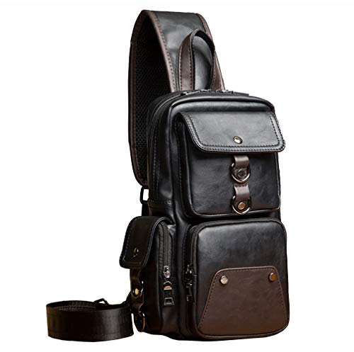 Hebetag Leder Sling Bag Wandern Daypack für Männer Frauen Outdoor Reisen Camping Angeln Crossbody Schulter Brust Rucksack Rucksack (Schwarz)