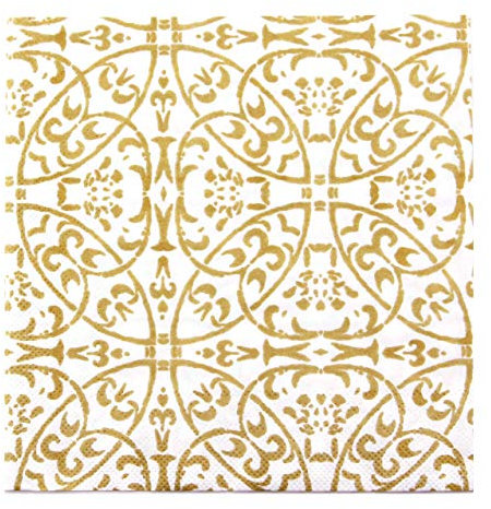 100 Stück Papierservietten gemustert in WEISS/GOLD 40 x 40 cm Tissue Ornament Servietten 3- lagig Tischdekoration Geburtstag Party Dinner