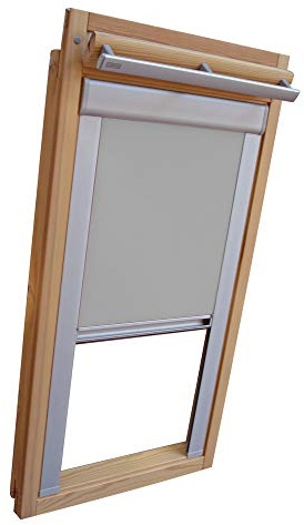 Verdunkelungsrollo Rollo für VELUX Dachfenster TYP VK/VE/VS - 085 Typ II - Baujahr bis Februar 1984 - Farbe grau - mit Aluminium Seitenschienen - KLICK Montage