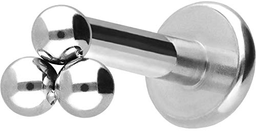 PIERCINGLINE Titan Labret Stecker Gewinde 3 KUGELN Piercing Ohr Lippe Nase Silberfarben 1,2 x 5 mm