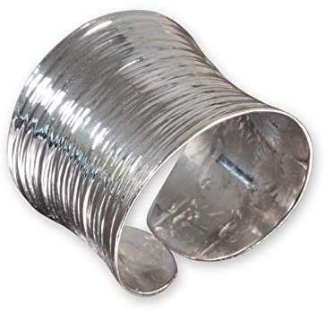 Fly Style Breiter Silberring Damen - Ring Silber 925 Damen offen verstellbar, Statement Ring, Ring Grösse:19.1 mm, Oberfläche:Poliert strukturiert