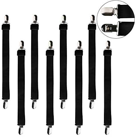 Beedsooth Lot de 8 Accessoires Literie Tendeur Draps Réglable Sangle Drap Housse Élastique, pour Drap Lit, Canapé, Housse de Repassage - 60cm à 200cm, Noir