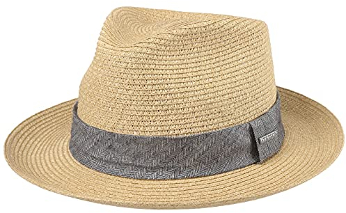 Stetson Chapeau en Paille Lintano Toyo Femme/Homme - Traveller de Soleil avec Ruban Gros Grain Été Printemps-été - L (58-59 cm) Nature