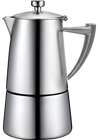 Cuisinox Roma Satin Stainless Steel Moka Pot Stovetop Espresso Maker, 6-Cup