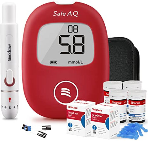 Sinocare Blood Sugar Monitor, Diabetes Testing Kit with 100pcs Glucose Test Strips, 100pcs Lans., Blood Glucose Monitor, No Coding, mmol/L, Safe AQ Smart Diabetes Testing Kit for Home Use UK