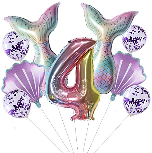 Großes Meerjungfrau Luftballons 4 Jahre geburtstag Deko Mädchen Set 4 Jahre Kindergeburtstag Deko Meerjungfrau Folienballon 4 Geburtstag dekoration Mädchen ballons 4. Geburtstag(4)