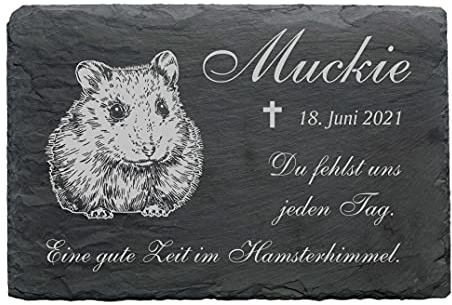 Hamster Schiefer Gedenktafel - Tiergrabstein mit Name Datum - 22 x 16 cm