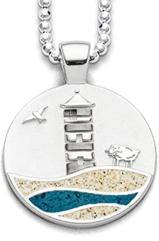 DUR Schmuck Anhänger Pilsumer Leuchtturm, Stein-Strandsand, Silber 925/- rhodiniert (P3957)