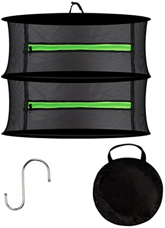 HAQIULINE Herb Drying Rack Net, 2 Layer 2ft hanging Drying Rack Net, Plant Drying Rack Net with Hook, for Drying Seeds, Herb, Vegs, Fruits, Bud (2 Layer)