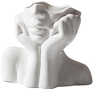 Romehaha Ceramic Face Vase - Cute Half-Body Female Head Planter for Flowers, Modern Farmhouse Decor - Perfect for Desk, Table & Bookshelf, Home Accent