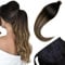 LaaVoo Echthaar Pferdeschwanz Extensions Ombre Braun Haar Zopf Extensions Echthaar Schwarz Ombre Braun Balayage Karamellblond Pferdeschwanz Haarteil Echthaar Natürliche 50cm #1b/4/27 80g