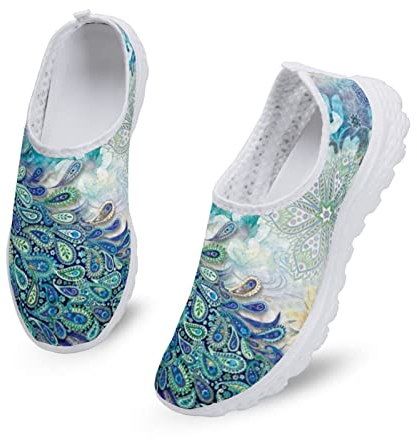 Kuiaobaty Lässige Netz-Turnschuhe für Damen, modische Sneaker, bequeme Laufschuhe, atmungsaktiv, Walking-Tennisschuh, Slip-On-Schuh, pfau, 39.5 EU