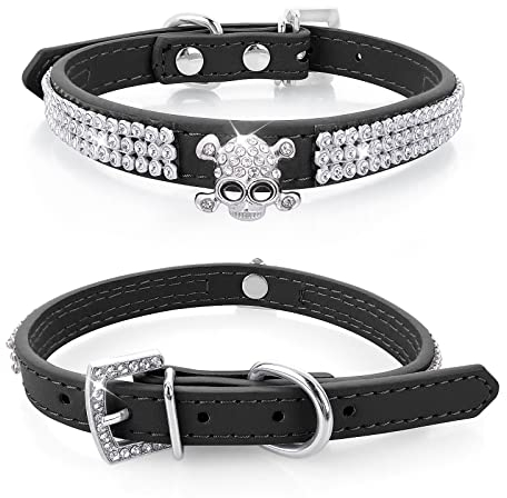 cobee Hundehalsband mit Strass, verstellbares Katzenhalsband Bling Pu Leder Welpenhalsband Kristall Haustierhalsbänder für kleine Hunde Katzen Halsbandzubehör(Schwarz)