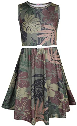 A2Z Kids Girls Skater Dress Sleeveless Camouflage Floral Leaf Print Dance Fashion Summer Wear Party Dress Age 7-8, 9-10, 11-12 & 13 Years