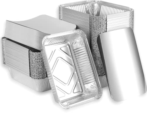 ZEONHAK 125 Pack 18.5 x 13.5 x 5cm Rectangular Aluminium Foil Trays with Lids, 700ml Aluminum Foil Baking Trays, 7'' x 5'' Take Out Foil Pans Great for Baking, Cooking