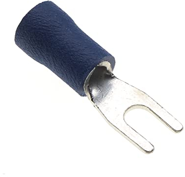 Fork Crimp Terminal, Pack Of 100 - Blue, 24A, 3.2mm - Heat Shrink Fork Connectors, Tinned Copper Connectors, Insulated U-Type Wire Terminals