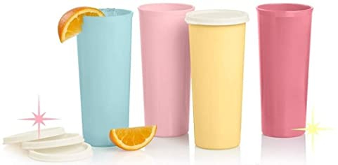 Tupperware Tazas de 16 onzas con lado recto, colores pastel sólidos, azul, rosa, amarillo