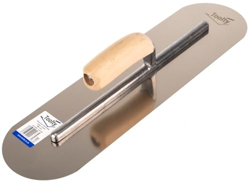 Toolty Heavy Duty Stainless Steel Pool Trowel - Concrete Finishing Trowel - Fully Rounded - 480mm - 19 - Wooden Handle - DIY - TLTY-5417
