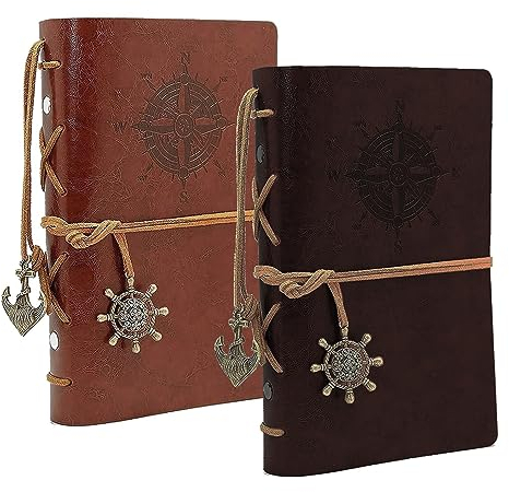 BetterJonny 2 Pack Notizbuch aus Leder A6, Retro Leder Notizbuch mit linierten Seiten und Binder Nachfüllbares Tagebuch Reisetagebuch Skizzenbuch für Männer und Damen, Braun und Kaffee