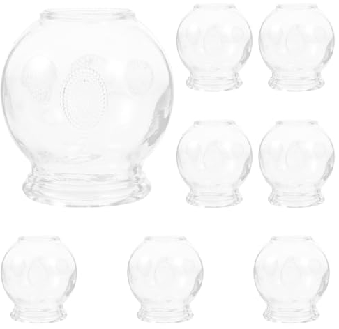 Healeved 8Pcs Glass Cupping Set Chinese Cupping Cups Vacuum Massage Cups with Finger Grips for Back Arm Body Pain