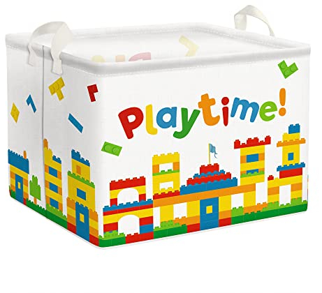 Clastyle Colorful Intelligent Toy Storage Basket for Kids Room Building Blocks Nursery Hamper White Rectangle Clothes Books Cube Baby Storage Box, 36L