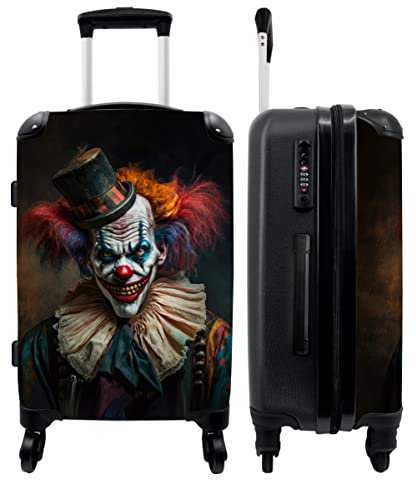 NoBoringSuitcases.com® Koffer groß Trolley Rollkoffer Reisekoffer mit 4 Rollen Fotokoffer - Clown - Hut - Kragen - Porträt - Killerclown - 67x43x25cm - 90 Liter