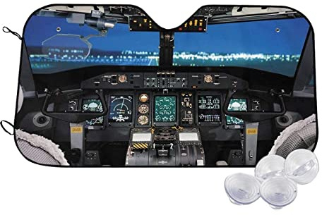 Flugzeug Cockpit Bedruckt Auto Windschutzscheibe Sonnenschutz Faltbarer Reflektierender Sonnenschutz Auto Frontscheibe Sonnenschutz
