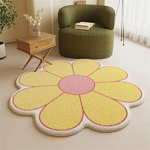 Morbuy Flauschig Weicher Teppich in Blumenform - Nordisch Blütenblatt Runde Bodenmatte Waschbar rutschfest Shaggy Teppiches für Kinderzimmer Wohnzimmer Schlafzimmer Dekoration (140cm,Gelb)
