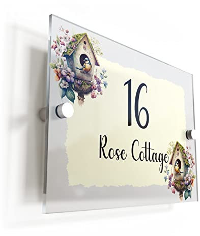 Finger prints - Birds and Wildflowers Yellow Floral Acrylic House Sign - Personalised