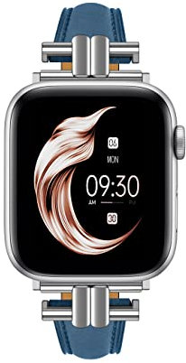 Juntan Leder Slim Band Kompatibel für Apple Watch 38mm 40mm 41mm, Echtes Blau Leder I-Shape Strap Ersatz Armband für iWatch Frauen Bands Serie 10 9 8 7 6 5 4 3 2 1 SE