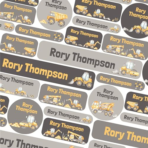 123 Name Labels for Kids No Iron Name Tags for Clothes Name Stickers for Water Bottles, School Uniform, School, Nursery, Care Homes, Washable and Dishwasher Safe for Children (Tractors and Diggers)
