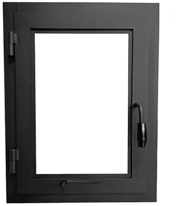 Puerta de Ahumado 50 x 70 cm, de una Hoja, Cristal Grande, Puerta de la Chimenea con Cristal para el Horno de Pizza, Hierro Fundido. Sentido de Apertura: Izquierda | El Mango está a la Derecha.