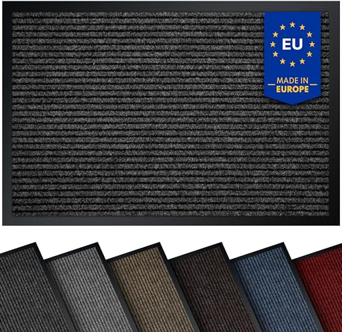 comflor Hochwertige Fußmatte Anthrazit 90x150 groß für Innen & Außen - Schmutzfangmatte rutschfest, waschbar & wetterfest - Fussmatte für Eingangsbereich & Aussenbereich - Läufer Flur dünn