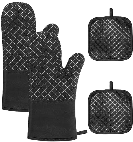 2 Stück Ofenhandschuhe, 2 Stück Topflappen, Ofenhandschuhe, Baumwoll-Backhandschuhe, Anti-Verbrühungshandschuhe, Küchenhandschuhe, Geeignet Zum Backen, Grillen, Mikrowellen, Schwarz
